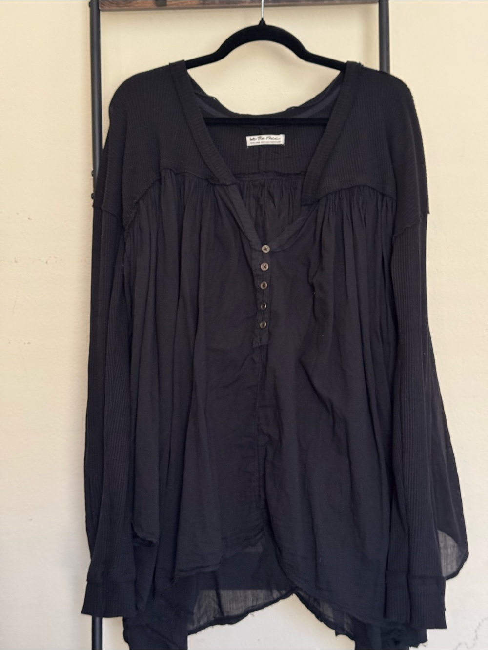 Free People Black Flowy Boho Button Tunic - XL